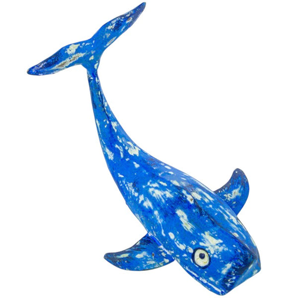 figura de ballena artesanal azul vista diagonal Brocantia Oviedo