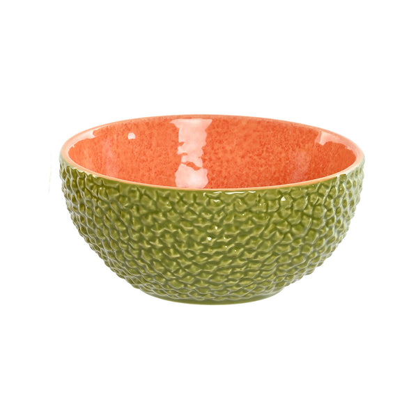 bol de cerámica con diseño de melón verde exterior y esmalte salmón interior - Brocantia decoración Oviedo