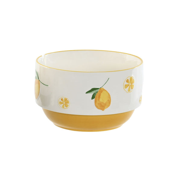 Bowl de cerámica con limones pintados a mano y base amarilla, ideal para desayunos y cocina decorativa