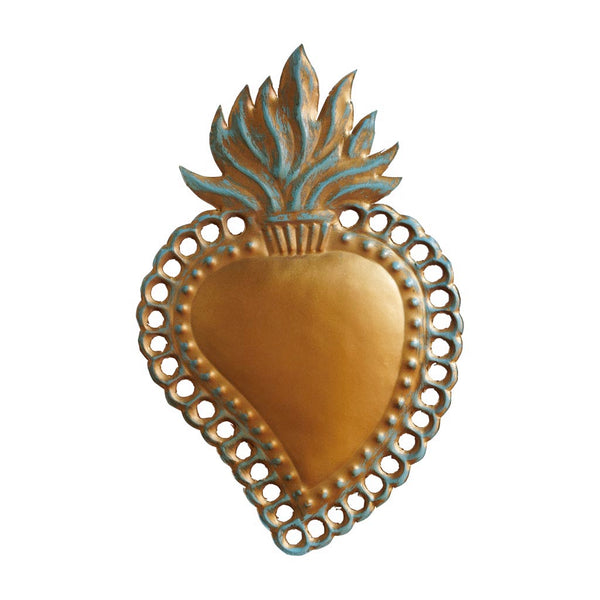 exvoto corazón dorado con borde calado