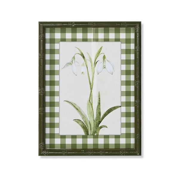 Cuadro con campanillas y marco vichy verde – decoración floral vintage Brocantia