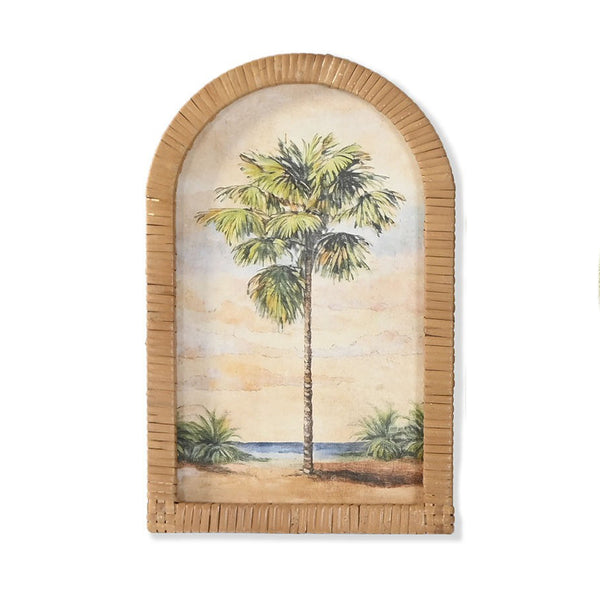 Cuadro decorativo de palmera tropical con marco de efecto fibra natural estilo costero vintage