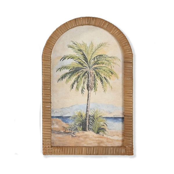 Cuadro decorativo de palmera tropical con marco efecto fibra natural estilo costero vintage