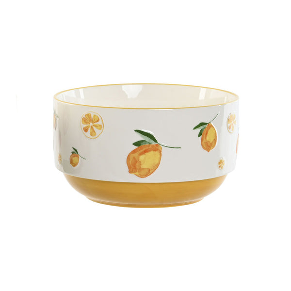 Ensaladera de cerámica con diseño de limones pintados a mano y base amarilla, ideal para ensaladas y recetas veraniegas