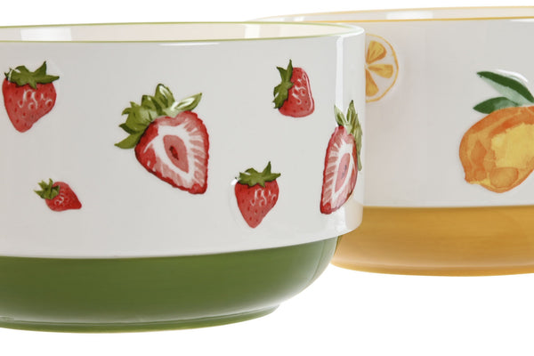Ensaladeras frutales de cerámica con ilustraciones de fresas y limones, colección decorativa para cocina alegre