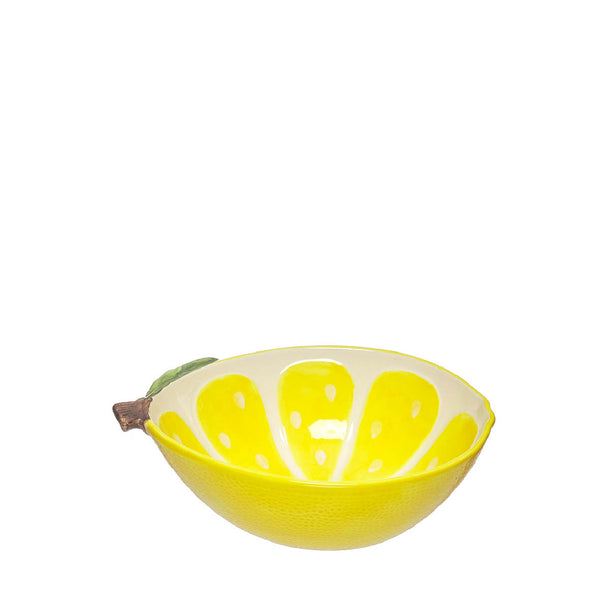Ensaladera de gres con diseño de limón amarillo mediana Brocantia – vista frontal