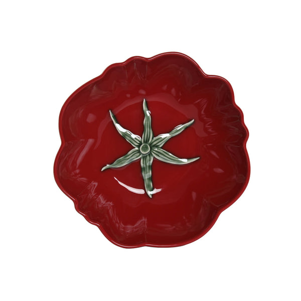 Ensaladera de cerámica con forma de tomate rojo y detalle de hojas verdes – Brocantia