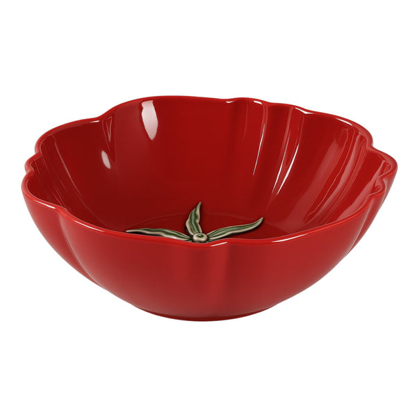Vista lateral de ensaladera cerámica roja en forma de tomate – Brocantia