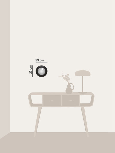 medidas del espejo convexo guirnalda Brocantia sobre consola decorativa