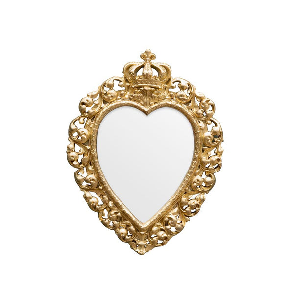 espejo corazón dorado con corona decorativa