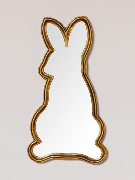 Espejo dorado en forma de conejo sobre pared clara – decoración infantil creativa Brocantia