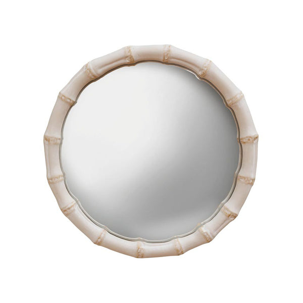 espejo redondo marco efecto bambu blanco envejecido 28 cm