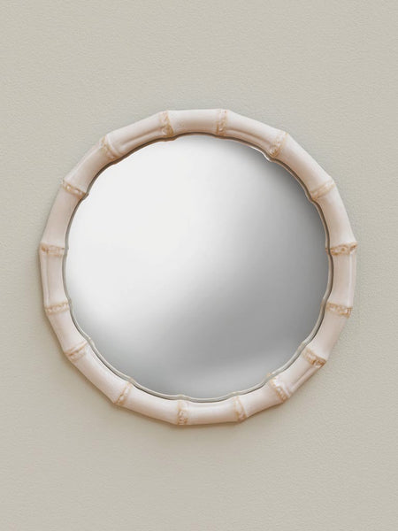 espejo decorativo redondo bambu blanco estilo mediterraneo