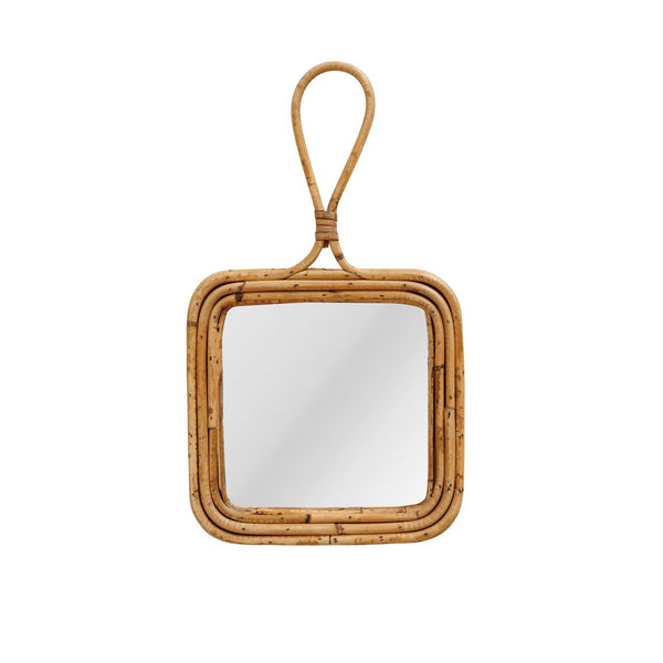 Espejo decorativo cuadrado de fibra natural con lazo superior - estilo boho chic Brocantia