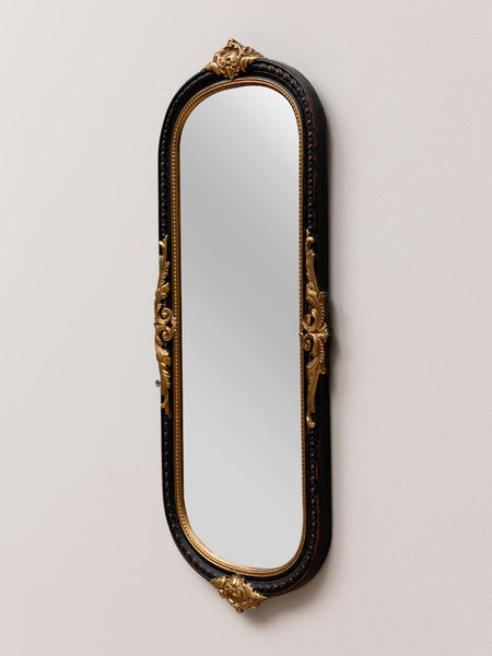 Espejo alargado negro con detalles dorados Brocantia