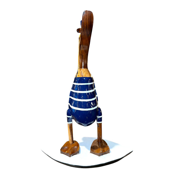 Figura pato marinero madera de teca reciclada azul y blanco – artesanía indonesia sostenible