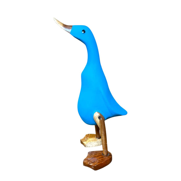 Pato azul decorativo artesanal de madera de teca reciclada hecho a mano en Indonesia