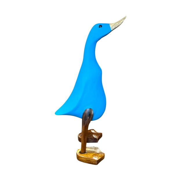 Figura pato azul de madera reciclada estilo artesanal indonesia para decoración