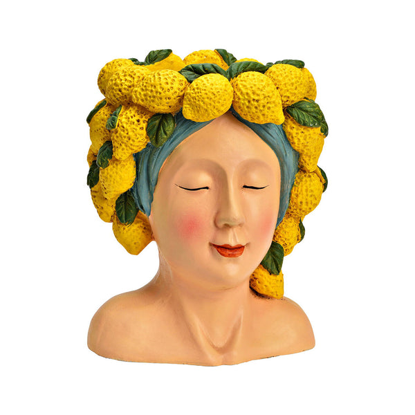 Jarrón busto mujer siciliana con corona de limones en cerámica