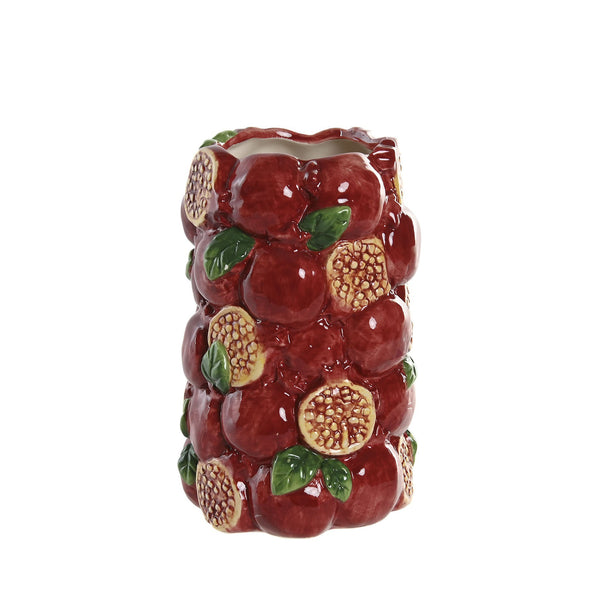 Jarrón de cerámica decorativo con granadas en relieve y esmalte brillante