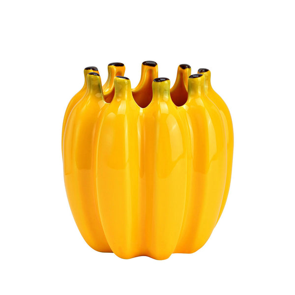 jarrón de cerámica amarilla con forma de plátanos