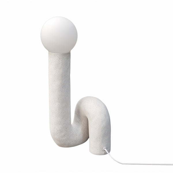 Lámpara de sobremesa de cerámica blanca rugosa y pantalla de cristal opalino – Brocantia