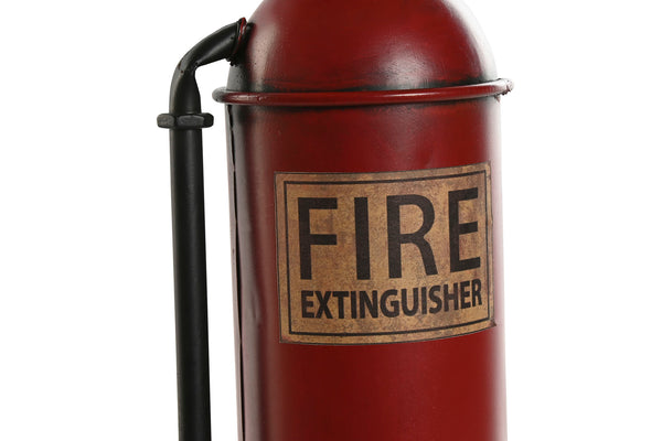 Detalle frontal de lámpara vintage extintor con cartel FIRE – objeto decorativo Brocantia