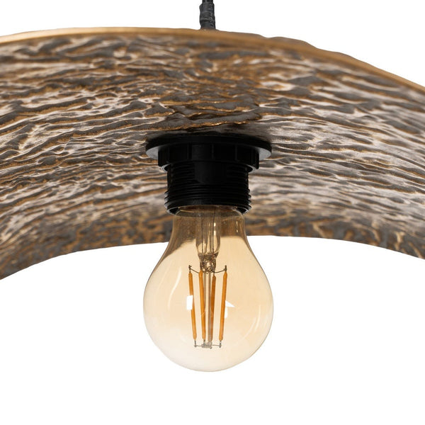 Bombilla LED vista inferior lámpara colgante dorada metal martillado - Brocantia