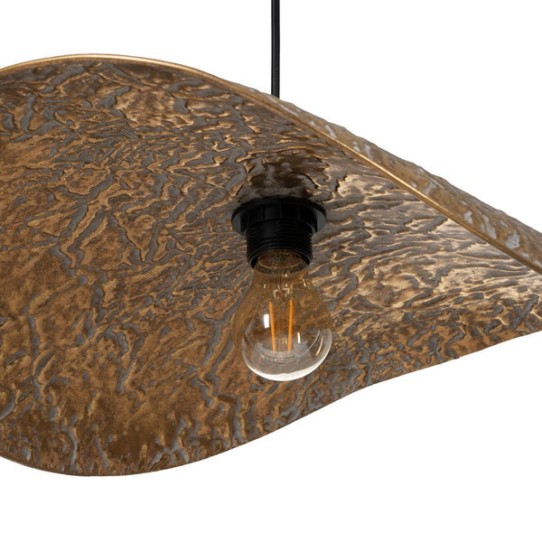 Lámpara dorada techo encendida vista inferior con bombilla visible - Brocantia