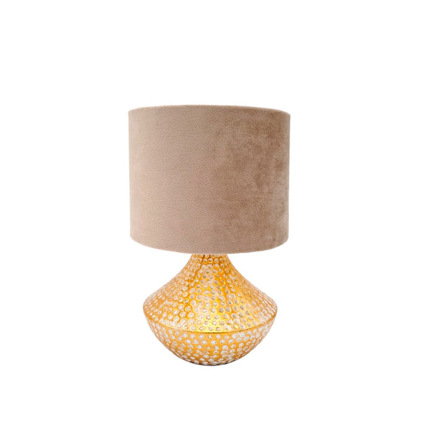 Lámpara de sobremesa dorada puntos