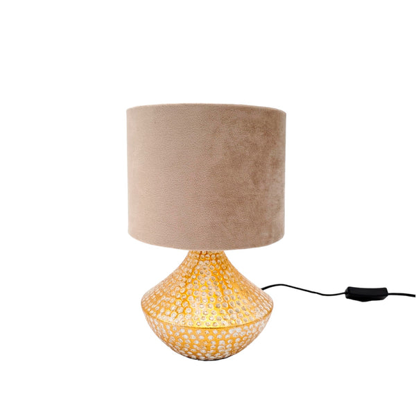 Lámpara de sobremesa dorada puntos