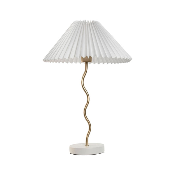 Lámpara de sobremesa metal dorado y lino plisado