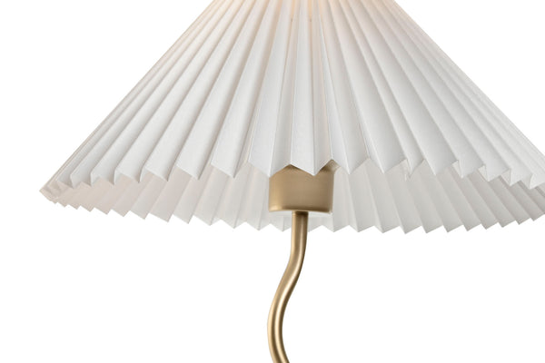 Lámpara de sobremesa metal dorado y lino plisado