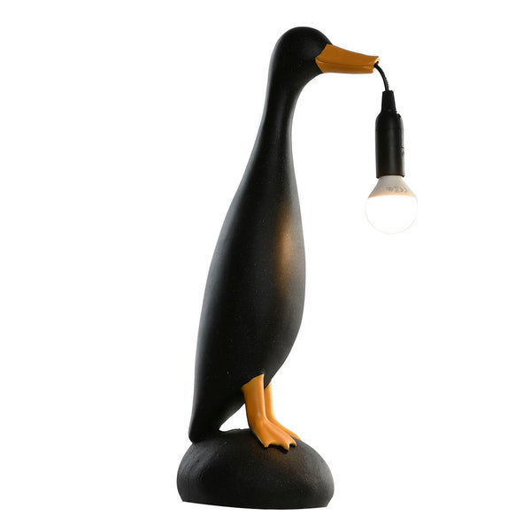 lámpara decorativa encendida en forma de pato negro de resina