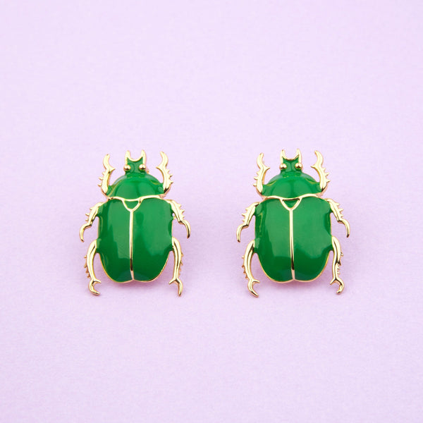 Pendientes escarabajo verde