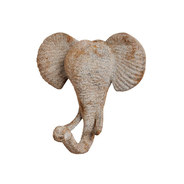 Perchero de pared en hierro envejecido con diseño de cabeza de elefante estilo safari vintage
