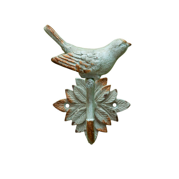 Perchero de pared de hierro fundido con pájaro y base de hojas estilo vintage