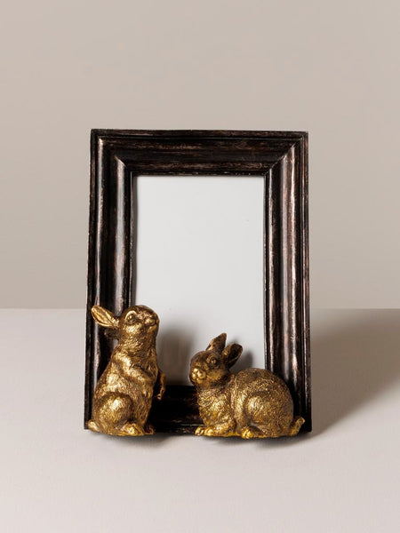 Marco de fotos negro con conejos dorados, decoración romántica y cottage
