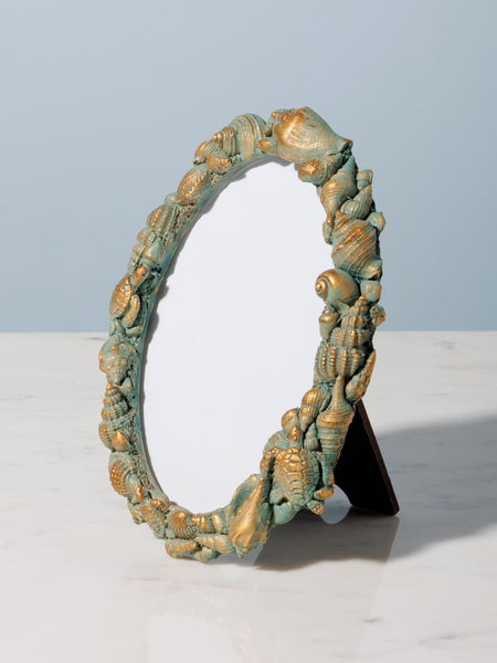 Marco decorativo ovalado de estilo marino en verde y dorado