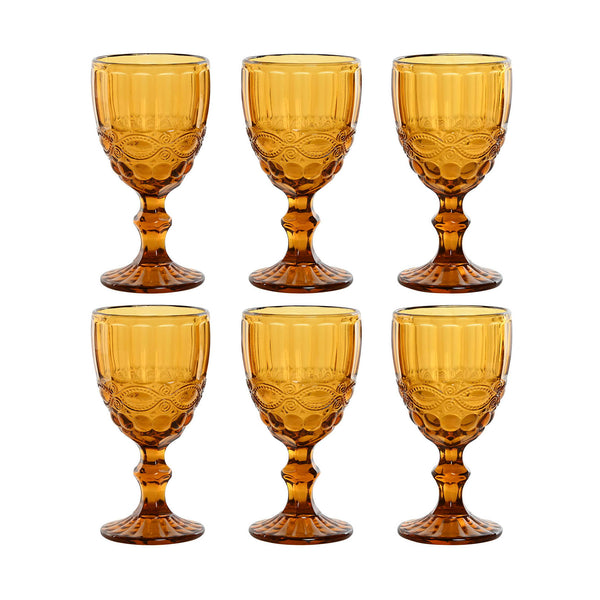 Set de 6 copas de cristal ámbar estilo vintage de 325 ml – Brocantia decoración Oviedo