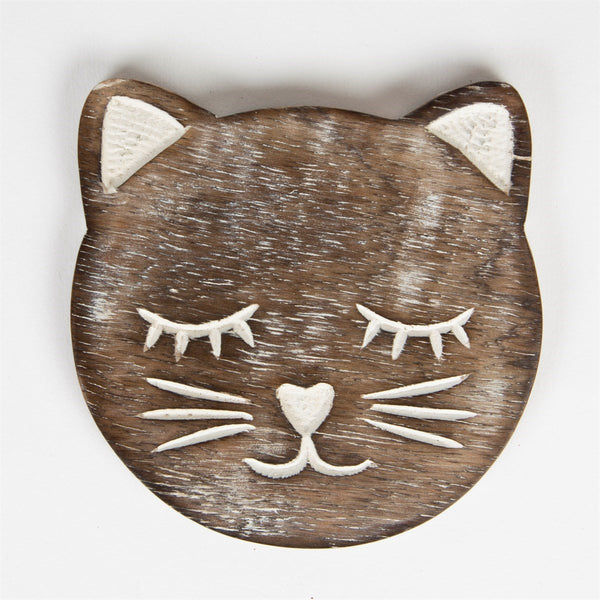 Set 6 posavasos gato con base madera