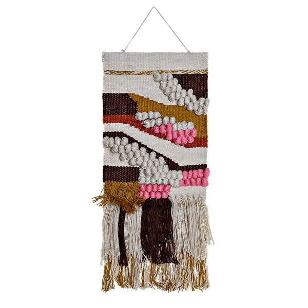 tapiz artesanal de algodón con flecos y colores tierra