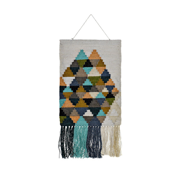 Tapiz de yute y algodón con diseño geométrico en tonos verdes y mostaza – Brocantia