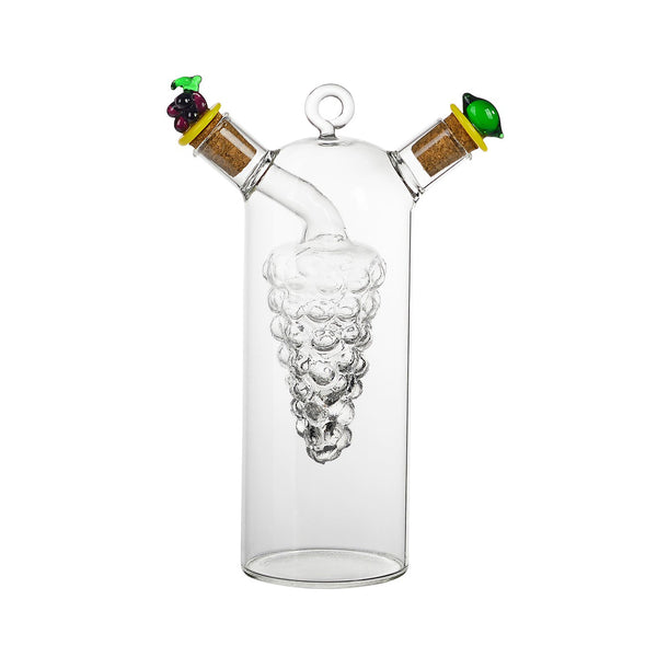 Vinagrera y aceitera de vidrio soplado vacía con diseño de racimo