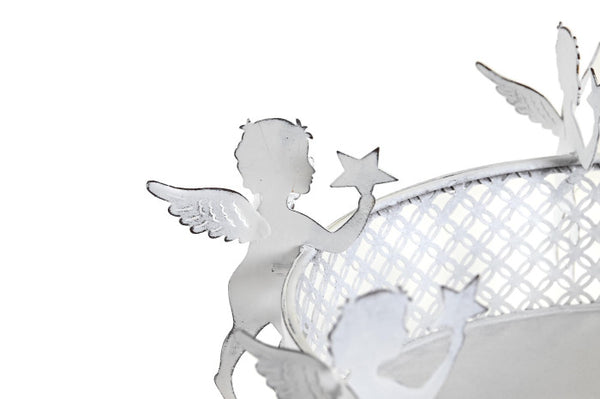 Detalle ángel blanco sosteniendo estrella en bandeja decorativa vintage