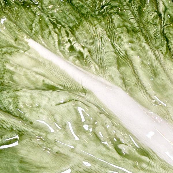 Primer plano de la textura de la fuente de gres decorativa con forma de lechuga.