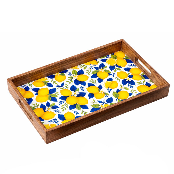 Bandeja decorativa de madera para servir con motivos frutales