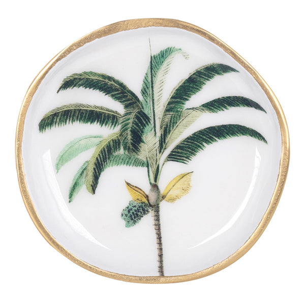 bandeja vaciabolsillos con palmera exótica y borde dorado