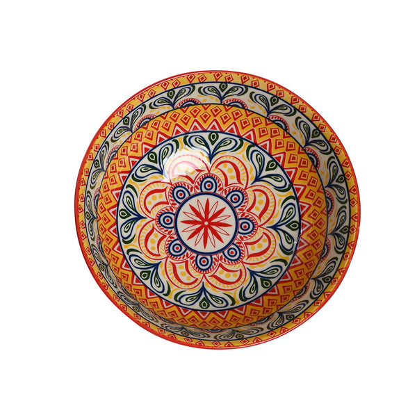 vista superior bol mandala rojo cerámica interior estampado bohemio brocantia