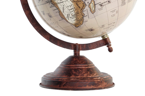 globo terráqueo metálico con base envejecida